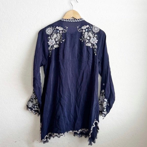 Johnny Was Mayan Ivory Embroidered Long Sleeve Tunic Blue - Picture 8 of 15
